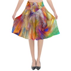 Rainbow Color Splash Flared Midi Skirt