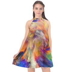 Rainbow Color Splash Halter Neckline Chiffon Dress 