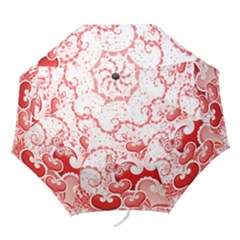 Love Heart Butterfly Pink Leaf Flower Folding Umbrellas by Mariart