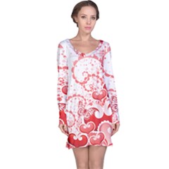 Love Heart Butterfly Pink Leaf Flower Long Sleeve Nightdress by Mariart