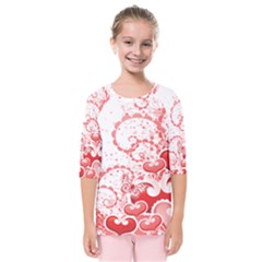 Love Heart Butterfly Pink Leaf Flower Kids  Quarter Sleeve Raglan Tee