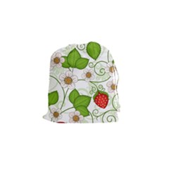 Strawberry Fruit Leaf Flower Floral Star Green Red White Drawstring Pouches (small)  by Mariart