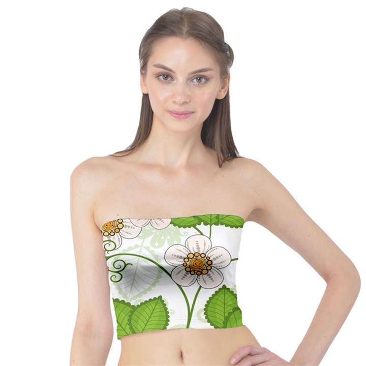 Strawberry Fruit Leaf Flower Floral Star Green Red White Tube Top