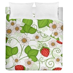 Strawberry Fruit Leaf Flower Floral Star Green Red White Duvet Cover Double Side (queen Size) by Mariart