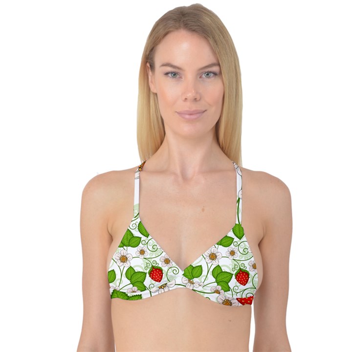 Strawberry Fruit Leaf Flower Floral Star Green Red White Reversible Tri Bikini Top