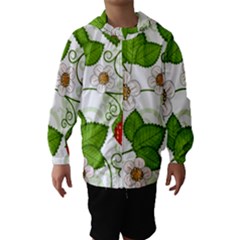 Strawberry Fruit Leaf Flower Floral Star Green Red White Hooded Wind Breaker (kids) by Mariart