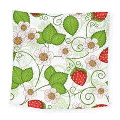 Strawberry Fruit Leaf Flower Floral Star Green Red White Square Tapestry (large) by Mariart