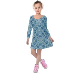 Modern Baroque Pattern Kids  Long Sleeve Velvet Dress by dflcprintsclothing