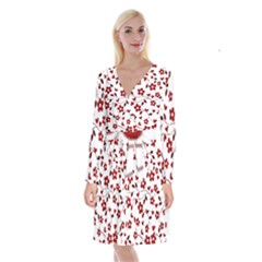 Floral Pattern Long Sleeve Velvet Front Wrap Dress