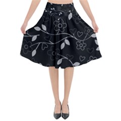 Floral Pattern Flared Midi Skirt