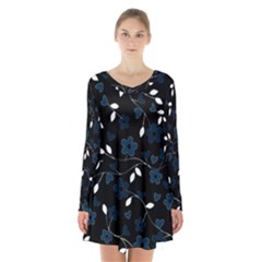 Floral pattern Long Sleeve Velvet V-neck Dress