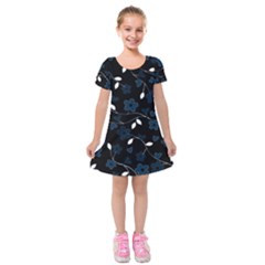 Floral pattern Kids  Short Sleeve Velvet Dress