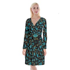 Floral Pattern Long Sleeve Velvet Front Wrap Dress by Valentinaart