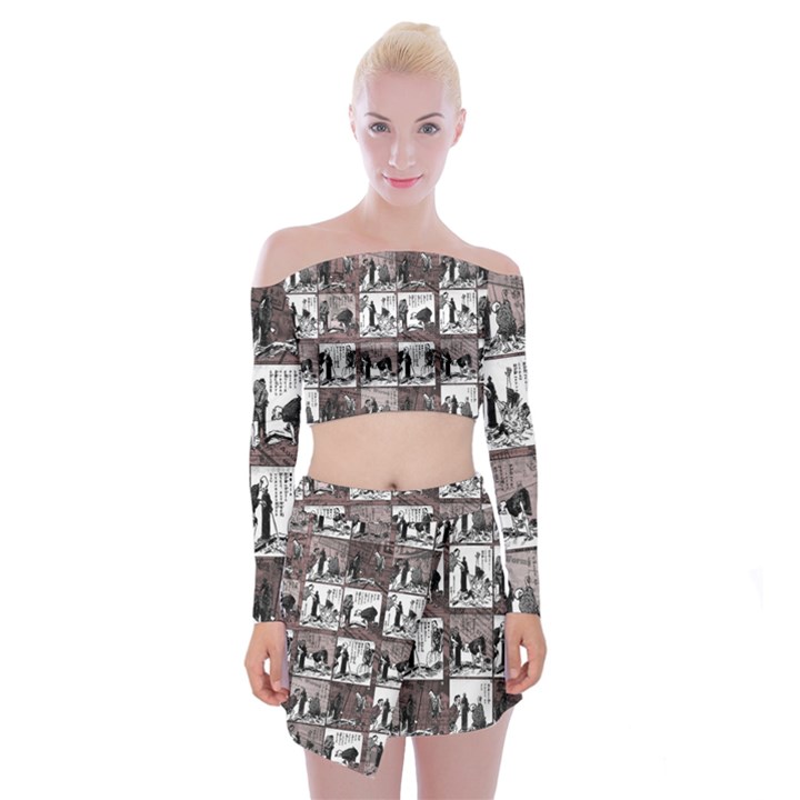 Comic book  Off Shoulder Top with Skirt Set