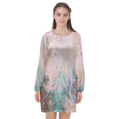 Cold Stone Abstract Long Sleeve Chiffon Shift Dress 