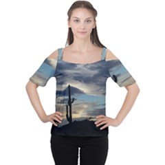 Cactus Sunset Women s Cutout Shoulder Tee