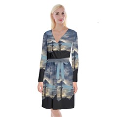 Cactus Sunset Long Sleeve Velvet Front Wrap Dress