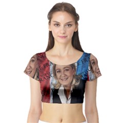 Marine Le Pen Short Sleeve Crop Top (tight Fit) by Valentinaart