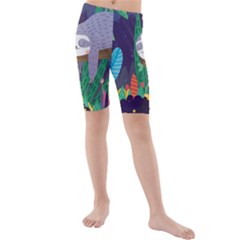 Sloth In Nature Kids  Mid Length Swim Shorts by Mjdaluz