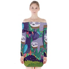 Sloth In Nature Long Sleeve Off Shoulder Dress by Mjdaluz