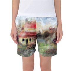 Old Spanish Village Women s Basketball Shorts by digitaldivadesigns