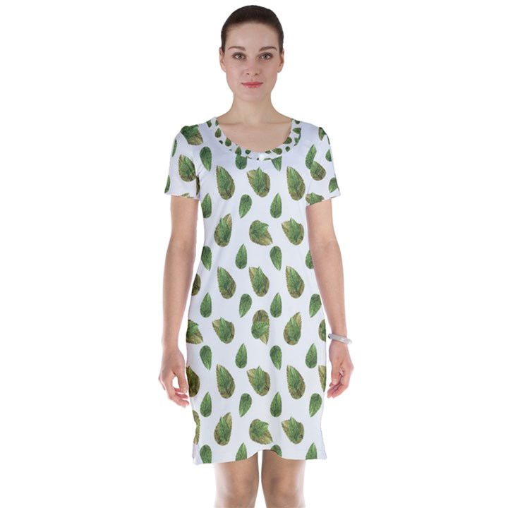 Leaves Motif Nature Pattern Short Sleeve Nightdress