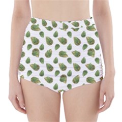 Leaves Motif Nature Pattern High-waisted Bikini Bottoms by dflcprintsclothing