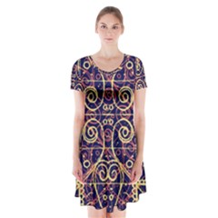 Tribal Ornate Pattern Short Sleeve V-neck Flare Dress by dflcprintsclothing