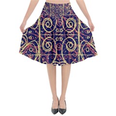 Tribal Ornate Pattern Flared Midi Skirt