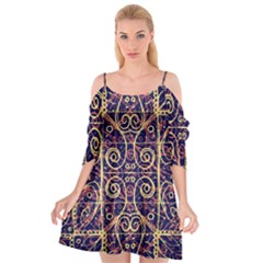 Tribal Ornate Pattern Cutout Spaghetti Strap Chiffon Dress