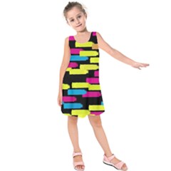 Colorful Strokes On A Black Background            Kid s Sleeveless Dress by LalyLauraFLM