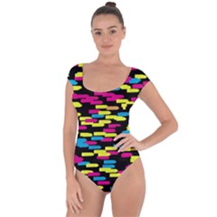 Colorful Strokes On A Black Background        Short Sleeve Leotard