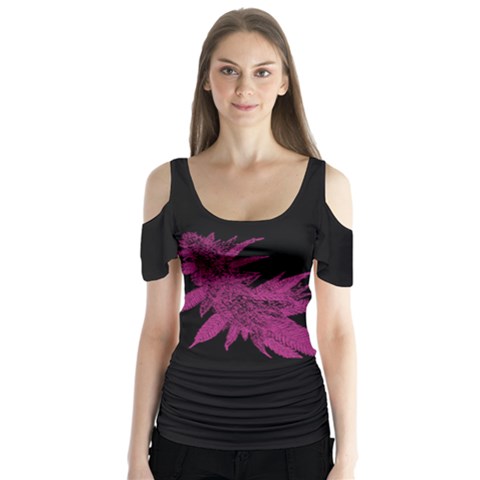 Ganja Pink Butterfly Sleeve Cutout Tee  by getstonedinstyle