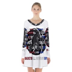 Basketball Never Stops Long Sleeve Velvet V-neck Dress by Valentinaart