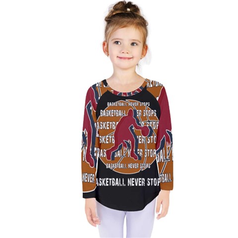 Basketball Never Stops Kids  Long Sleeve Tee by Valentinaart