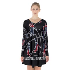 Basketball Never Stops Long Sleeve Velvet V-neck Dress by Valentinaart