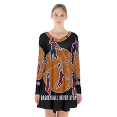 Basketball Never Stops Long Sleeve Velvet V-neck Dress by Valentinaart