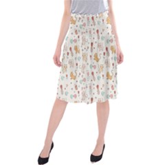 Kittens And Birds And Floral  Patterns Midi Beach Skirt by TastefulDesigns