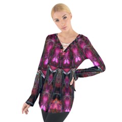 Pink Vortex Half Kaleidoscope  Women s Tie Up Tee by KirstenStar