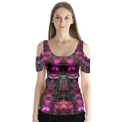 Pink Vortex Half Kaleidoscope  Butterfly Sleeve Cutout Tee 