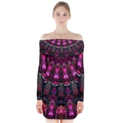 Pink Vortex Half Kaleidoscope  Long Sleeve Off Shoulder Dress by KirstenStar