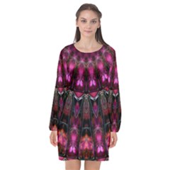 Pink Vortex Half Kaleidoscope  Long Sleeve Chiffon Shift Dress  by KirstenStar