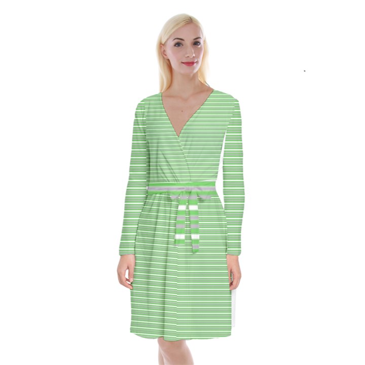 Decorative lines pattern Long Sleeve Velvet Front Wrap Dress