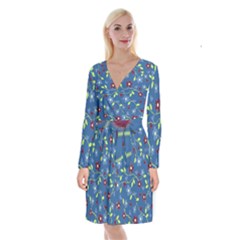 Floral Pattern Long Sleeve Velvet Front Wrap Dress by Valentinaart