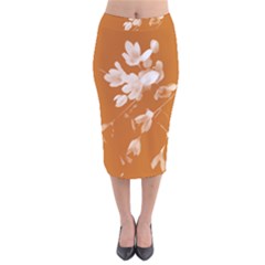 Autumn Crocus Orange Velvet Midi Pencil Skirt by DeneWestUK