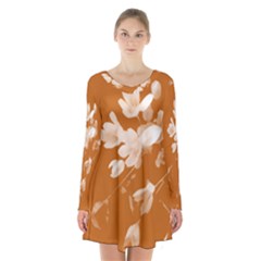 Autumn Crocus Orange Long Sleeve Velvet V-neck Dress by DeneWestUK