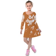 Autumn Crocus Orange Kids  Long Sleeve Velvet Dress by DeneWestUK