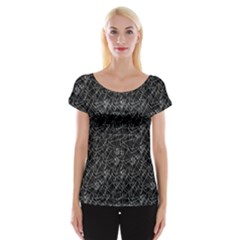 Linear Abstract Black And White Women s Cap Sleeve Top