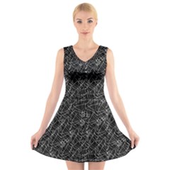 Linear Abstract Black And White V-neck Sleeveless Skater Dress by dflcprintsclothing