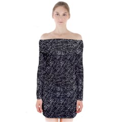 Linear Abstract Black And White Long Sleeve Off Shoulder Dress by dflcprintsclothing